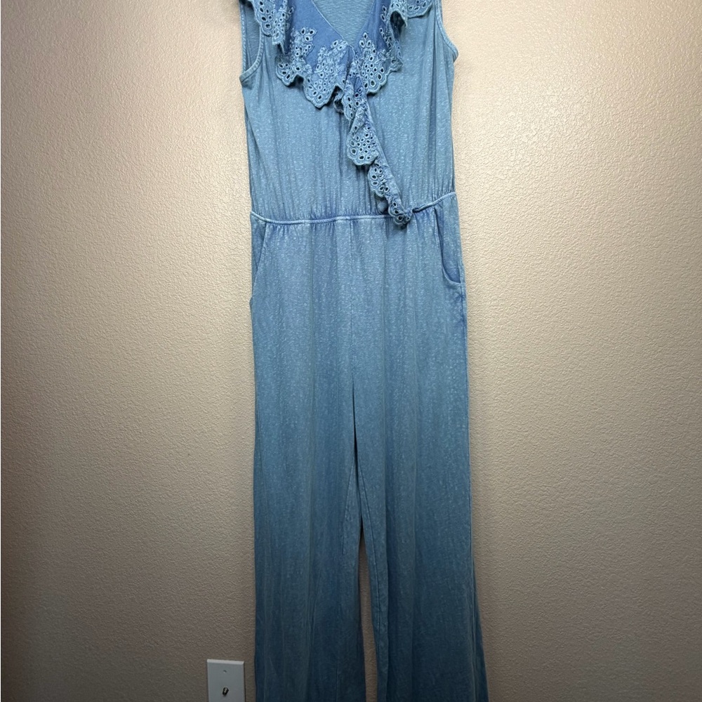 Soft Surroundings Light Blue Ruffled‎ Jumpsuit